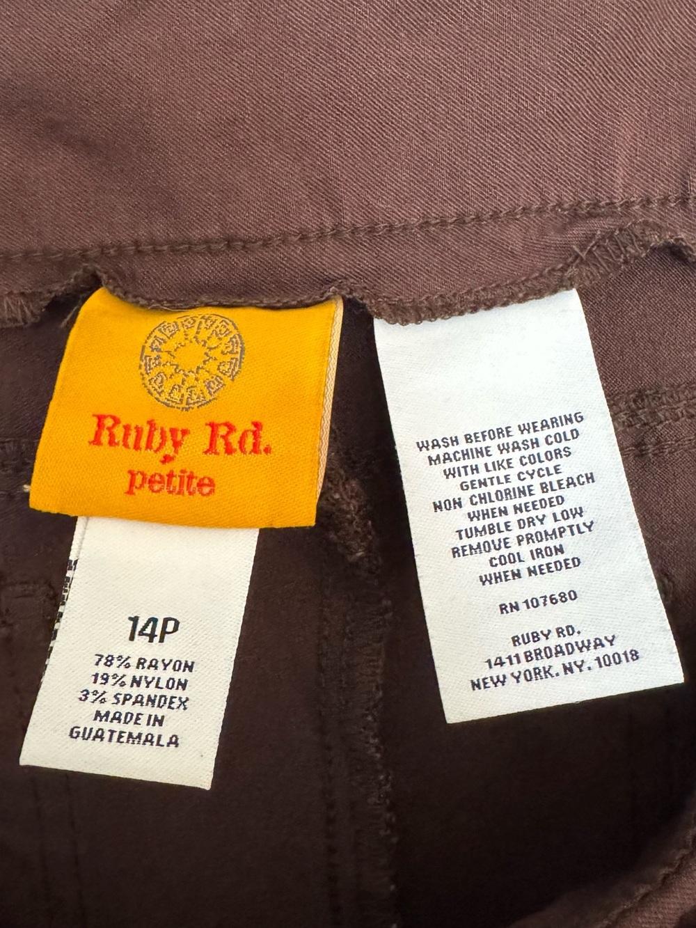 🚫🚫SOLD! Ruby Rd. Dark Brown Stretch Pull-On Pants - Picture 3 of 3